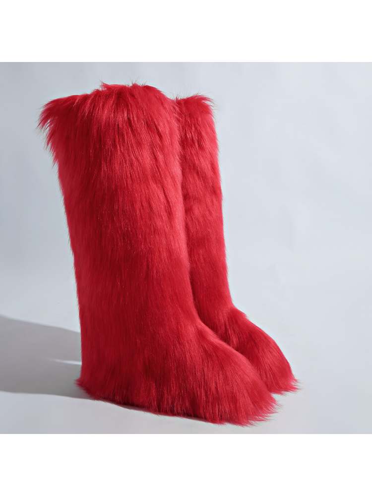 Fake Fur Plain Color Flat Heel Snow Boots