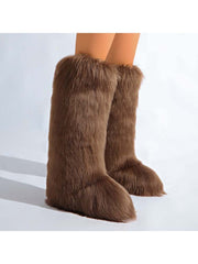 Fake Fur Plain Color Flat Heel Snow Boots