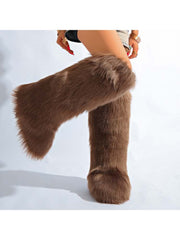 Fake Fur Plain Color Flat Heel Snow Boots