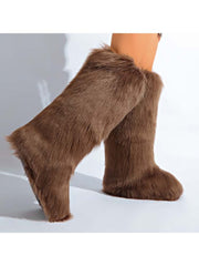 Fake Fur Plain Color Flat Heel Snow Boots