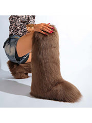 Fake Fur Plain Color Flat Heel Snow Boots
