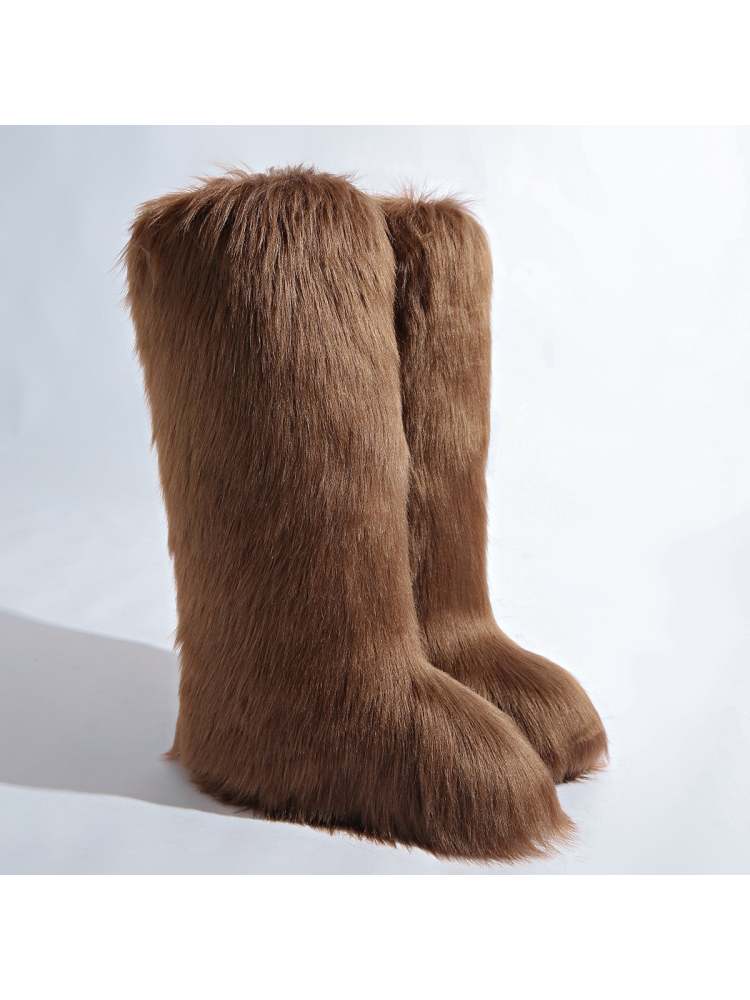 Fake Fur Plain Color Flat Heel Snow Boots