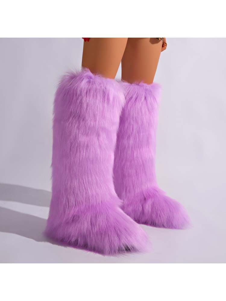 Fake Fur Plain Color Flat Heel Snow Boots