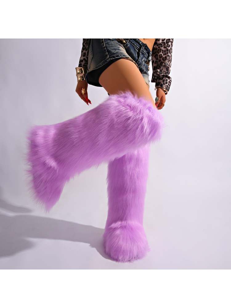 Fake Fur Plain Color Flat Heel Snow Boots