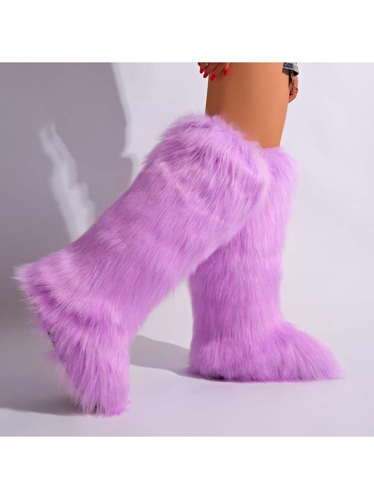 Fake Fur Plain Color Flat Heel Snow Boots