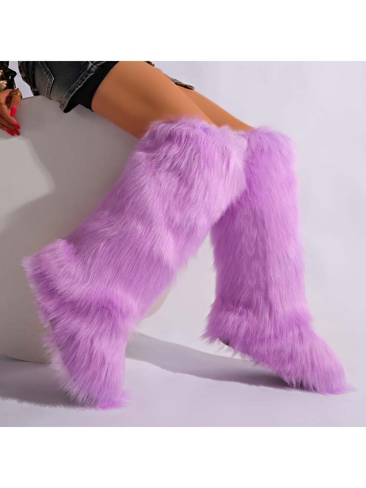 Fake Fur Plain Color Flat Heel Snow Boots