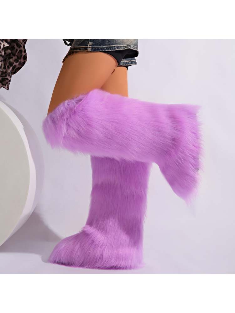 Fake Fur Plain Color Flat Heel Snow Boots
