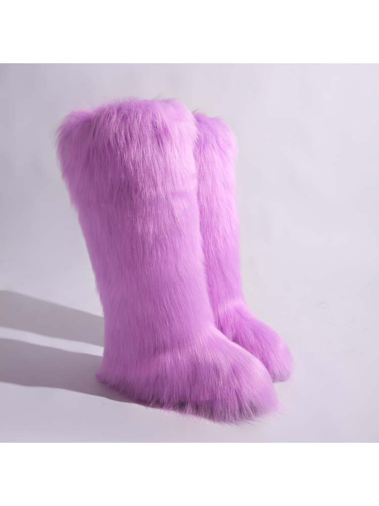 Fake Fur Plain Color Flat Heel Snow Boots