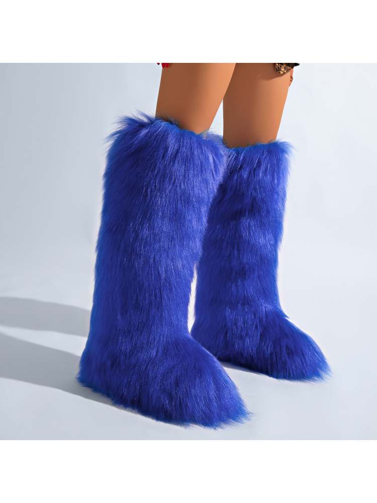 Fake Fur Plain Color Flat Heel Snow Boots