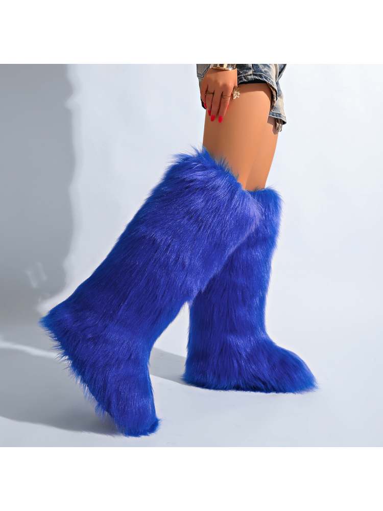 Fake Fur Plain Color Flat Heel Snow Boots