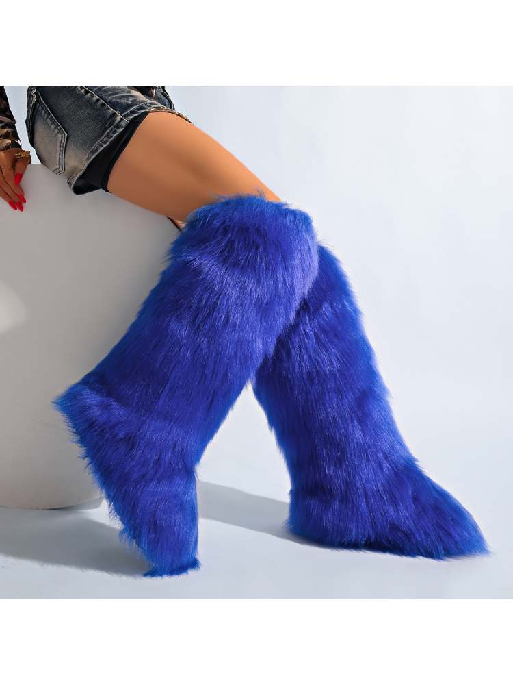 Fake Fur Plain Color Flat Heel Snow Boots