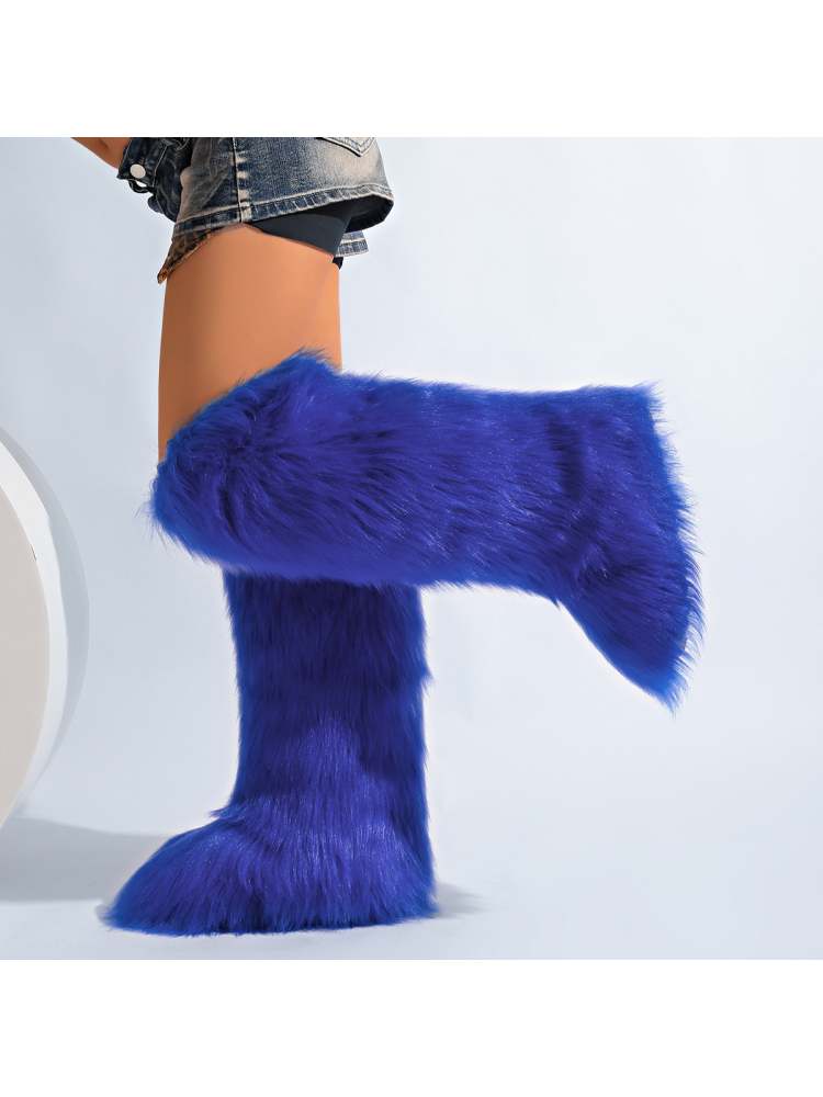 Fake Fur Plain Color Flat Heel Snow Boots