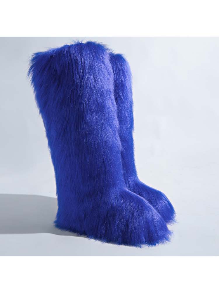 Fake Fur Plain Color Flat Heel Snow Boots