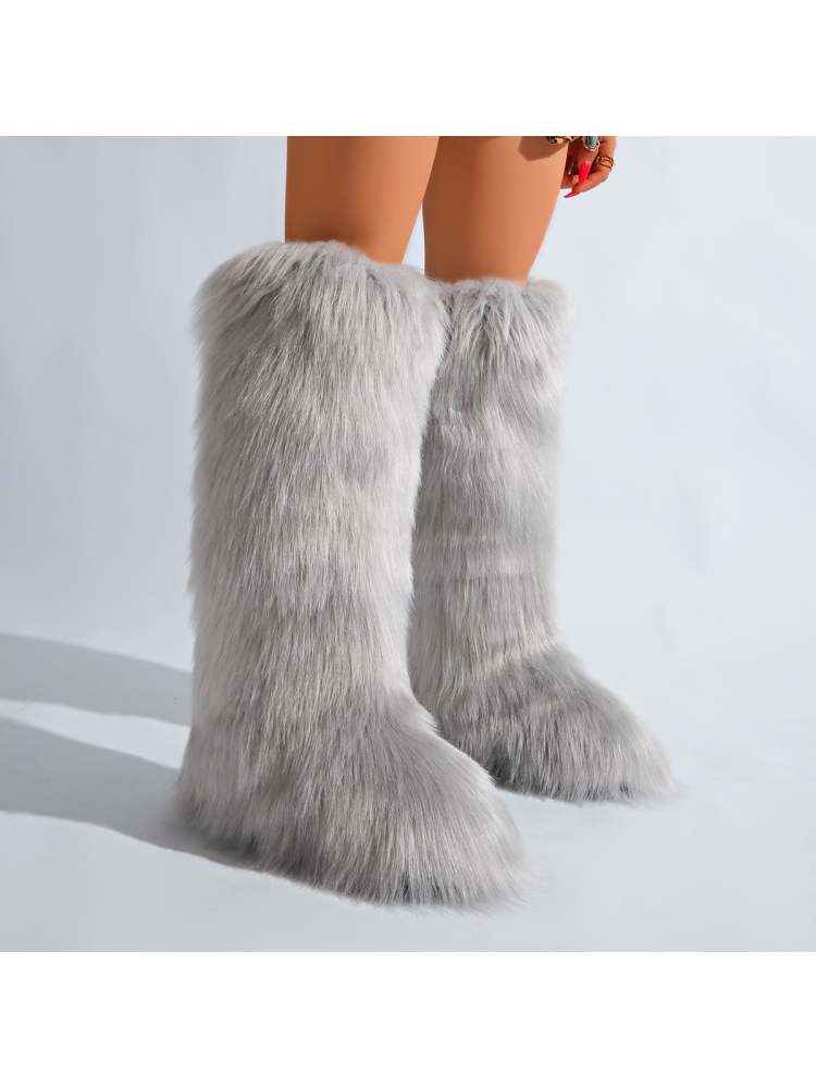 Fake Fur Plain Color Flat Heel Snow Boots