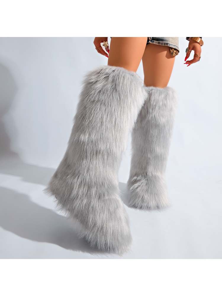 Fake Fur Plain Color Flat Heel Snow Boots