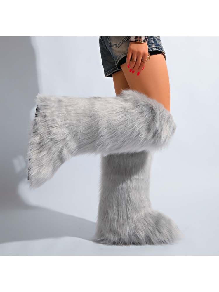 Fake Fur Plain Color Flat Heel Snow Boots