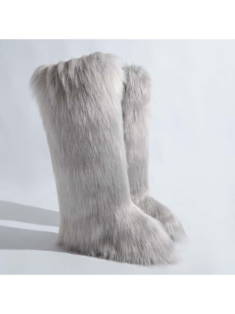 Fake Fur Plain Color Flat Heel Snow Boots