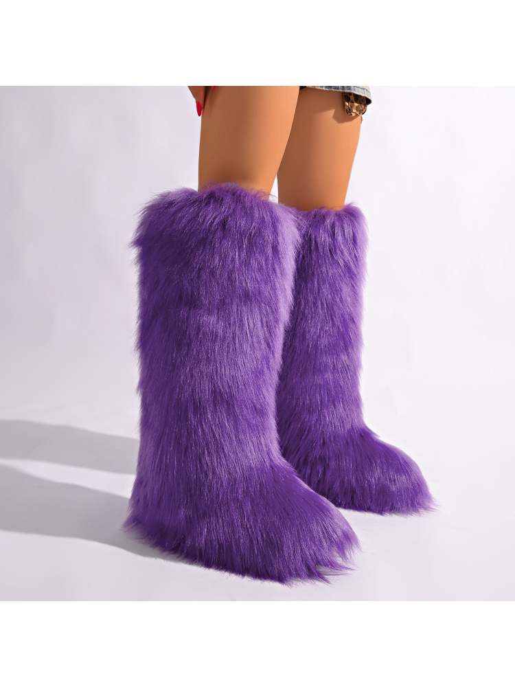 Fake Fur Plain Color Flat Heel Snow Boots