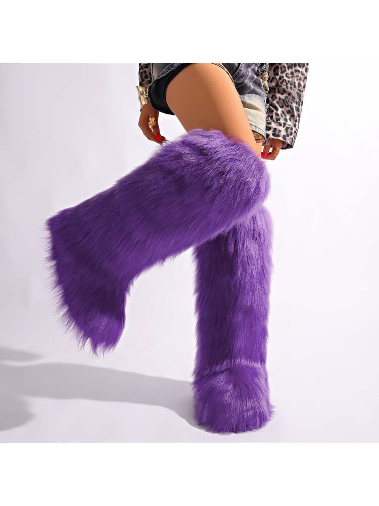 Fake Fur Plain Color Flat Heel Snow Boots
