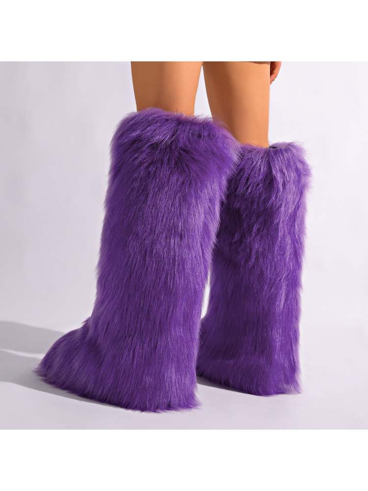 Fake Fur Plain Color Flat Heel Snow Boots