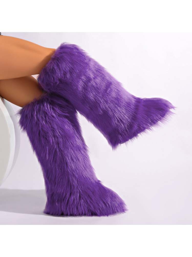 Fake Fur Plain Color Flat Heel Snow Boots