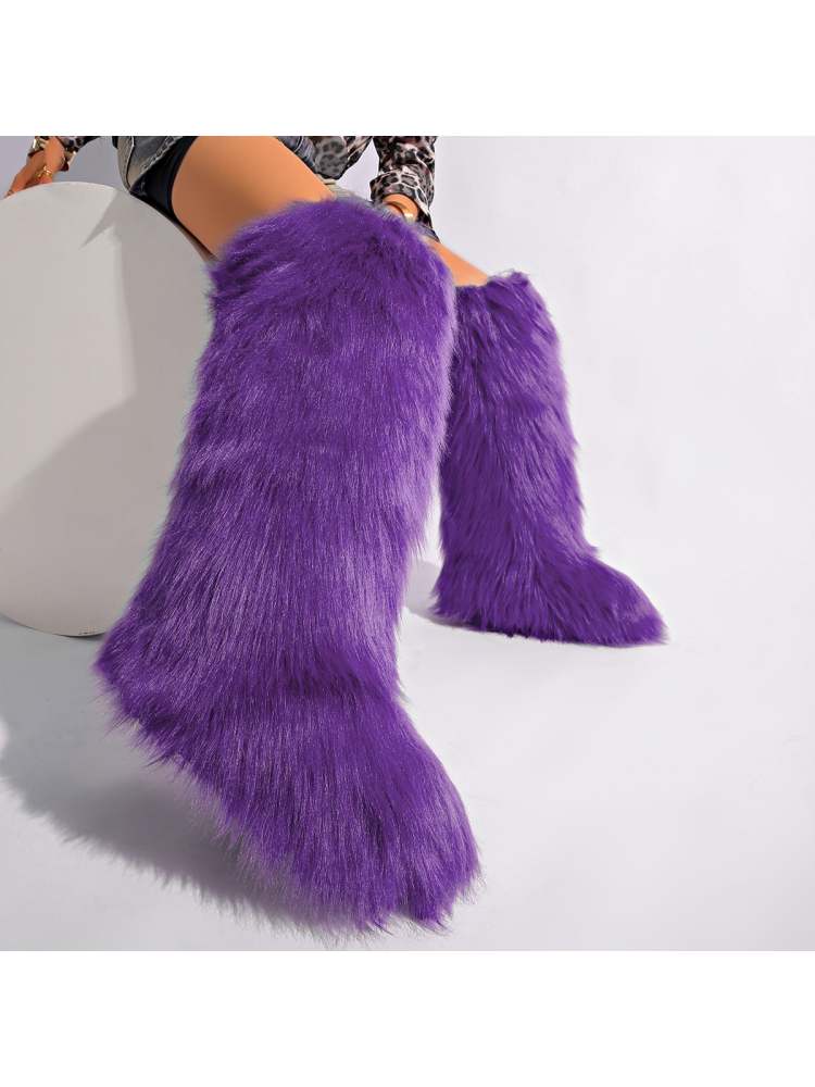 Fake Fur Plain Color Flat Heel Snow Boots