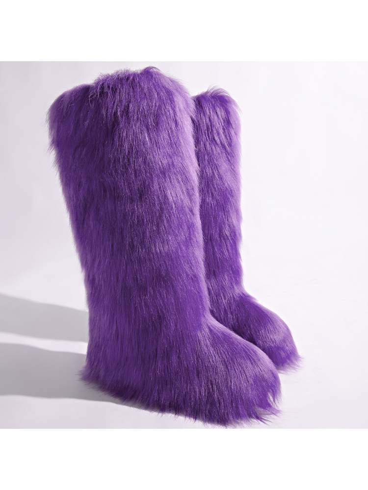 Fake Fur Plain Color Flat Heel Snow Boots