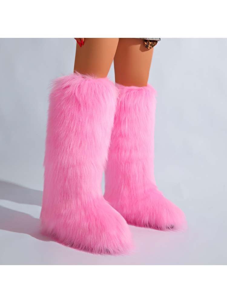 Fake Fur Plain Color Flat Heel Snow Boots