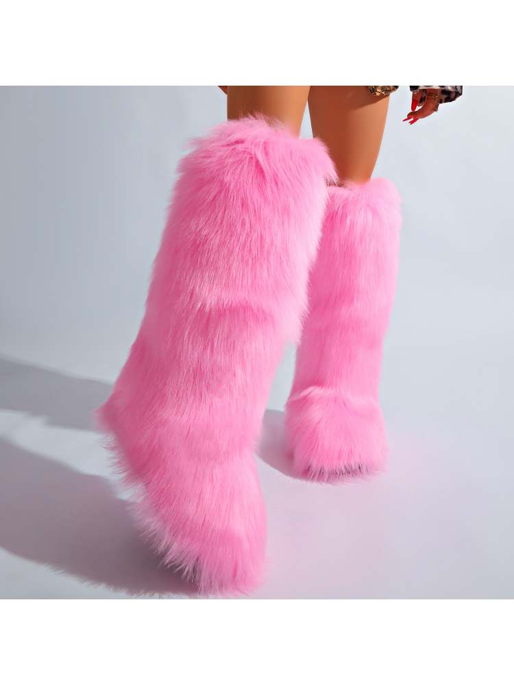 Fake Fur Plain Color Flat Heel Snow Boots