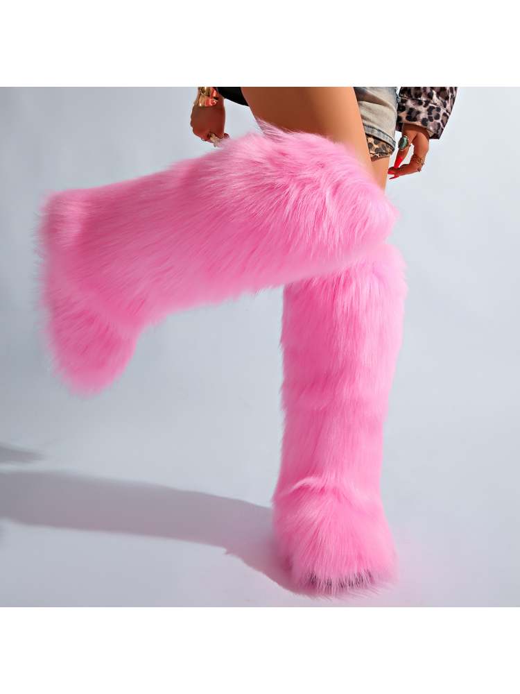 Fake Fur Plain Color Flat Heel Snow Boots