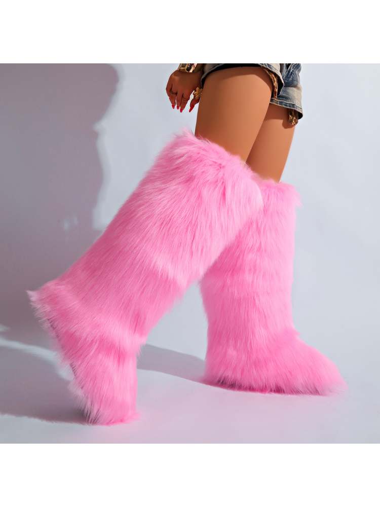Fake Fur Plain Color Flat Heel Snow Boots