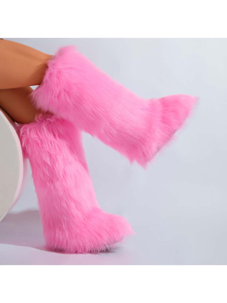 Fake Fur Plain Color Flat Heel Snow Boots