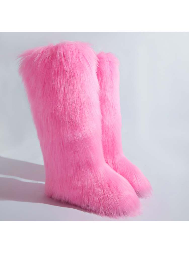 Fake Fur Plain Color Flat Heel Snow Boots