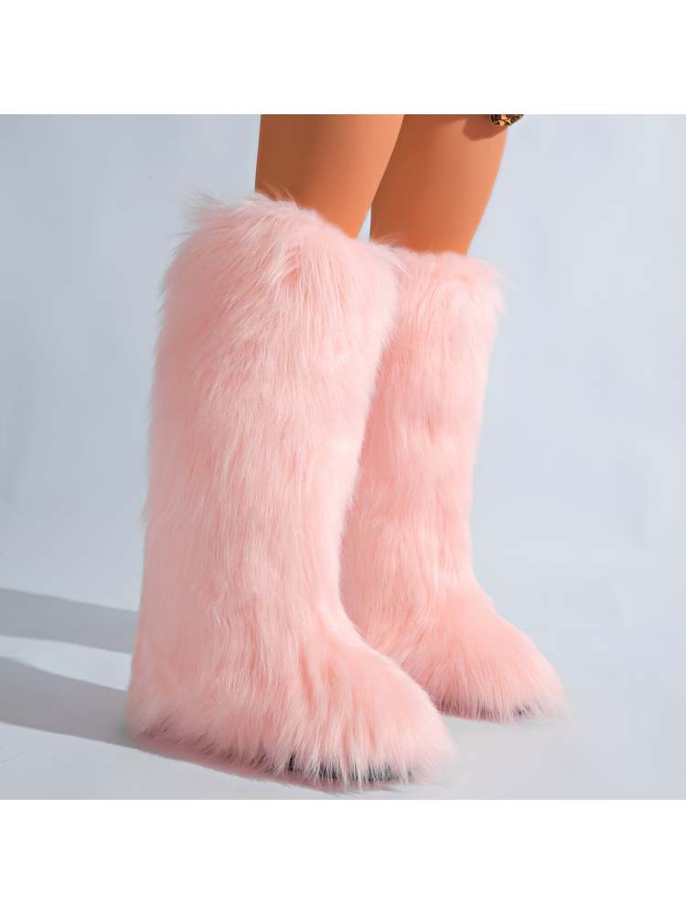 Fake Fur Plain Color Flat Heel Snow Boots