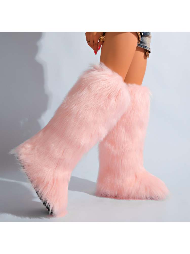 Fake Fur Plain Color Flat Heel Snow Boots