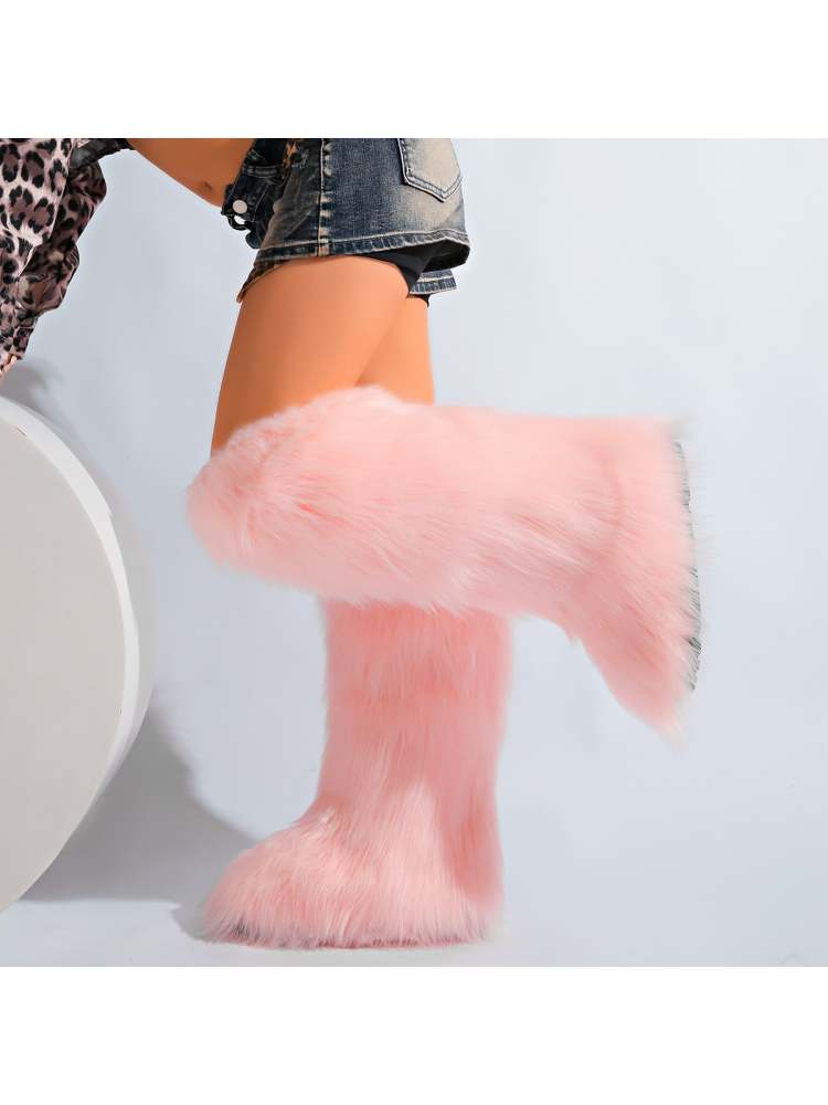 Fake Fur Plain Color Flat Heel Snow Boots