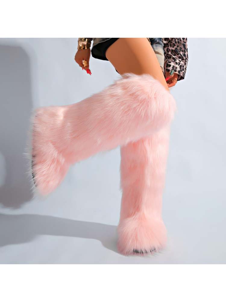 Fake Fur Plain Color Flat Heel Snow Boots