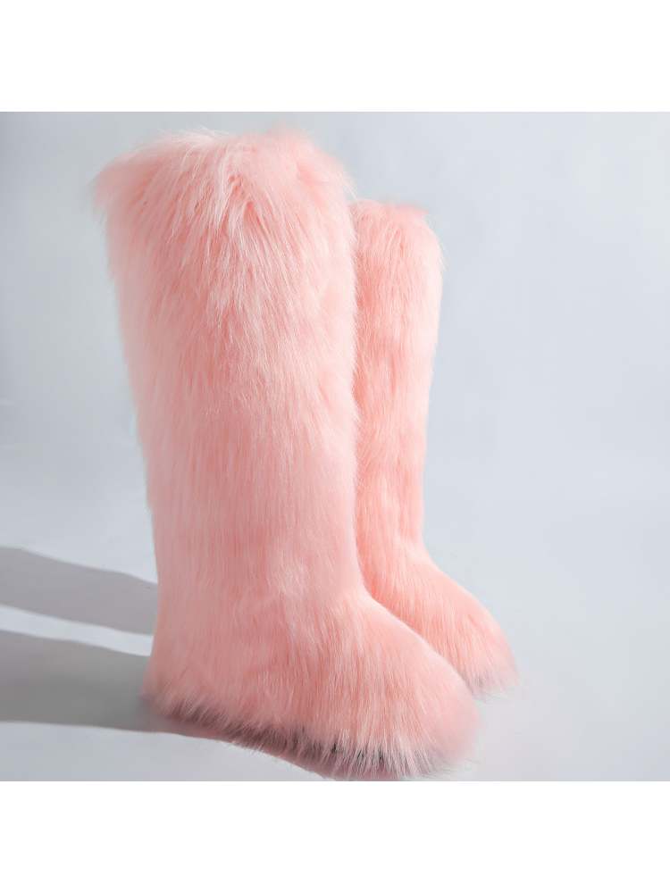 Fake Fur Plain Color Flat Heel Snow Boots