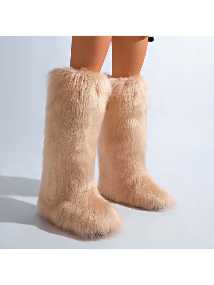 Fake Fur Plain Color Flat Heel Snow Boots