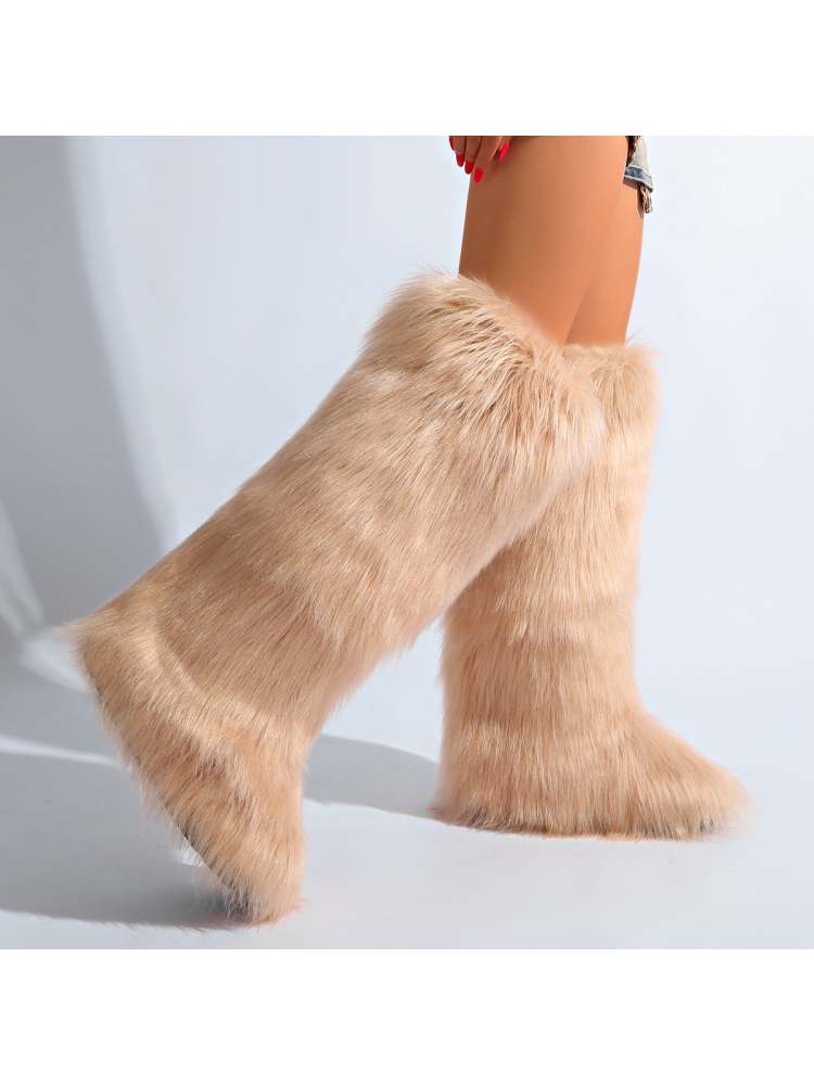 Fake Fur Plain Color Flat Heel Snow Boots