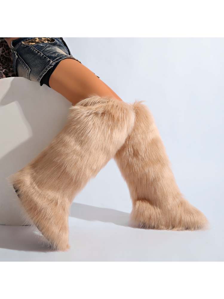 Fake Fur Plain Color Flat Heel Snow Boots