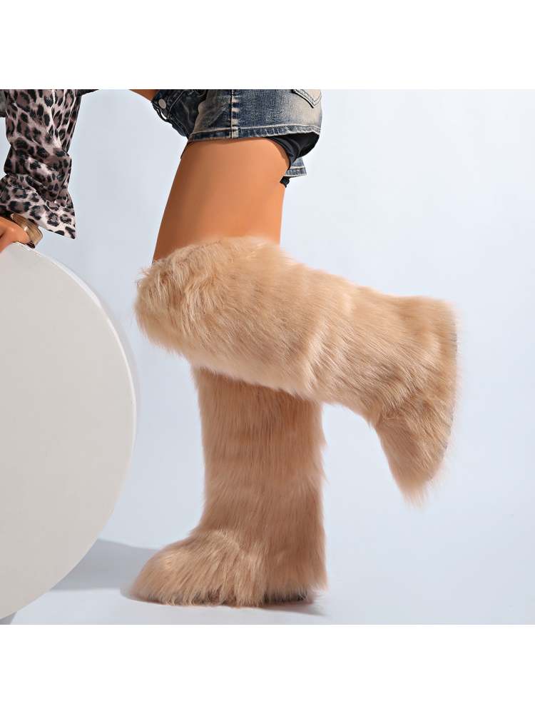 Fake Fur Plain Color Flat Heel Snow Boots