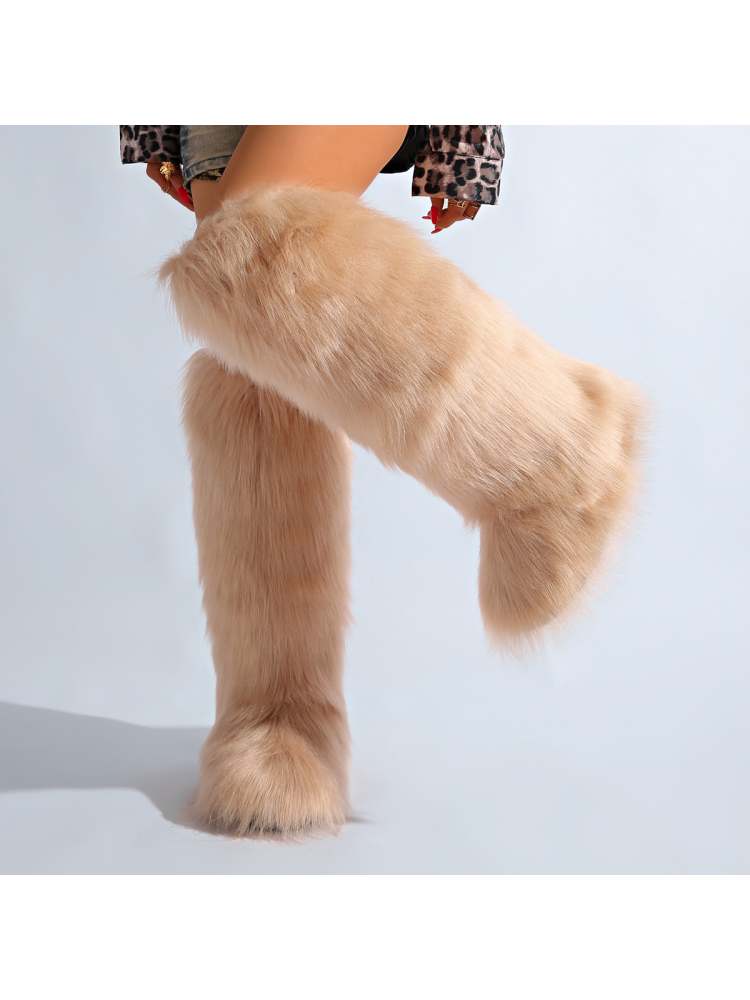 Fake Fur Plain Color Flat Heel Snow Boots