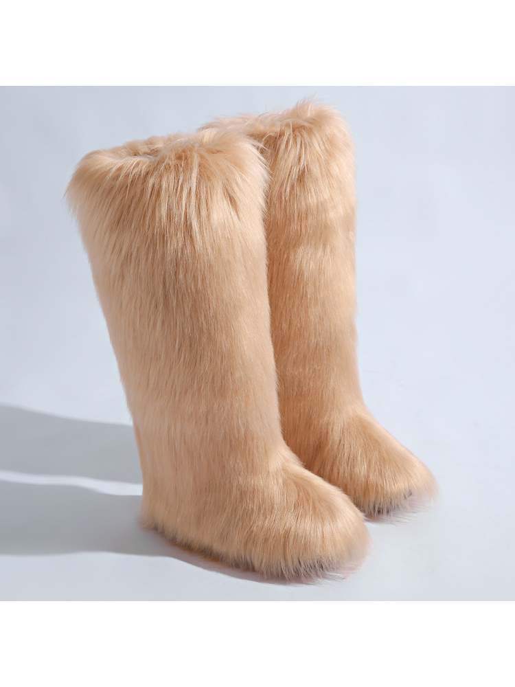Fake Fur Plain Color Flat Heel Snow Boots