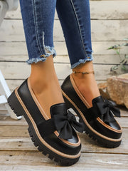 Colorblock Striped Bow Chunky Heels Flats