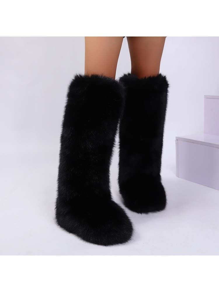 Fake Fur Plain Thigh-High Fluff Snow Boots