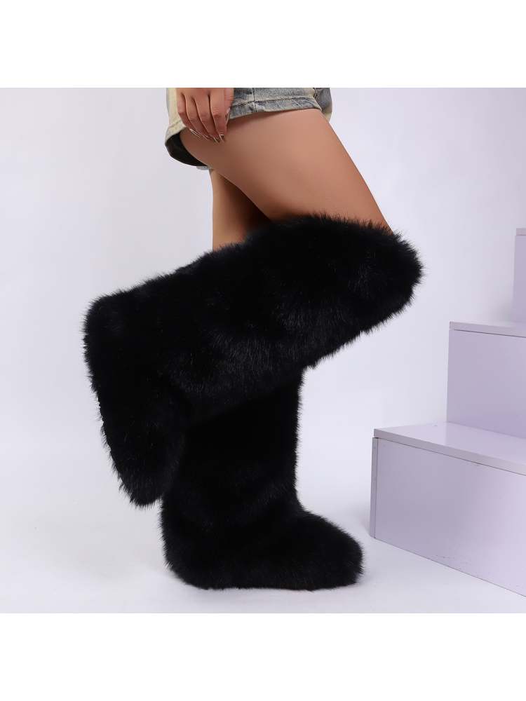 Fake Fur Plain Thigh-High Fluff Snow Boots