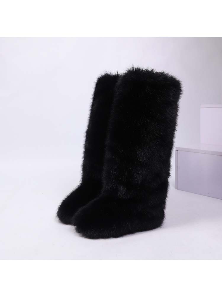 Fake Fur Plain Thigh-High Fluff Snow Boots