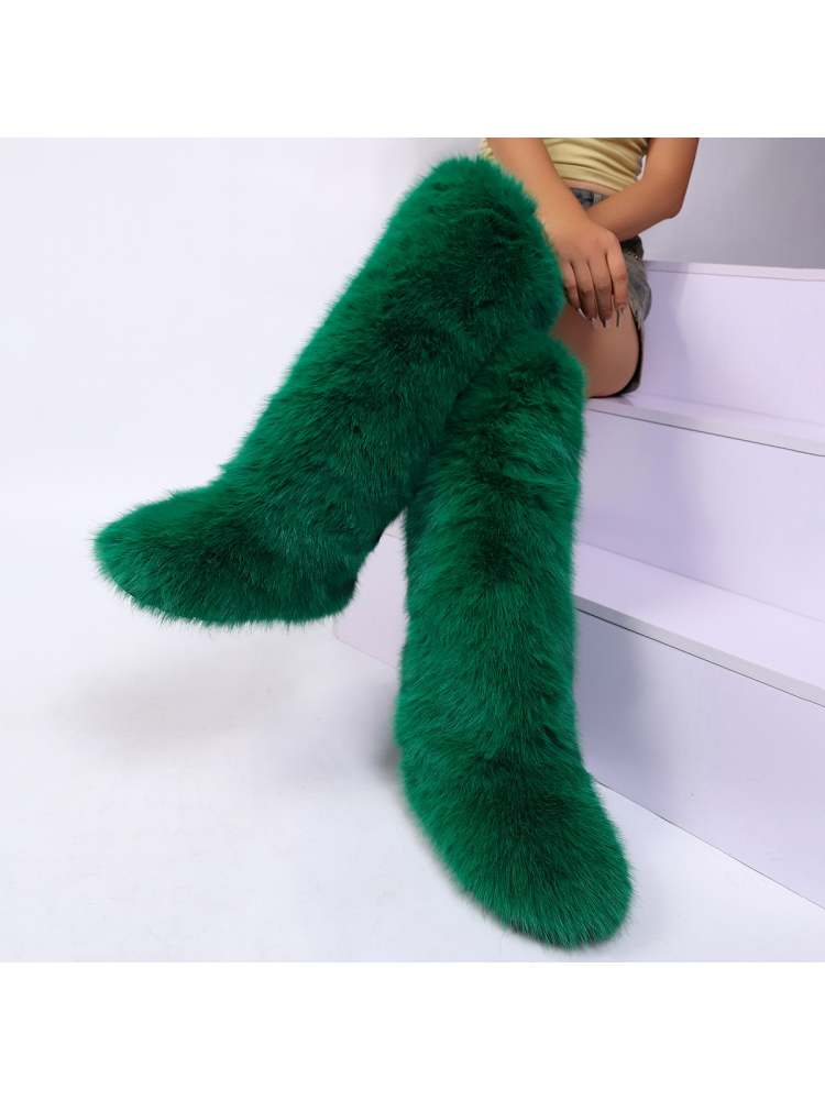 Fake Fur Plain Thigh-High Fluff Snow Boots