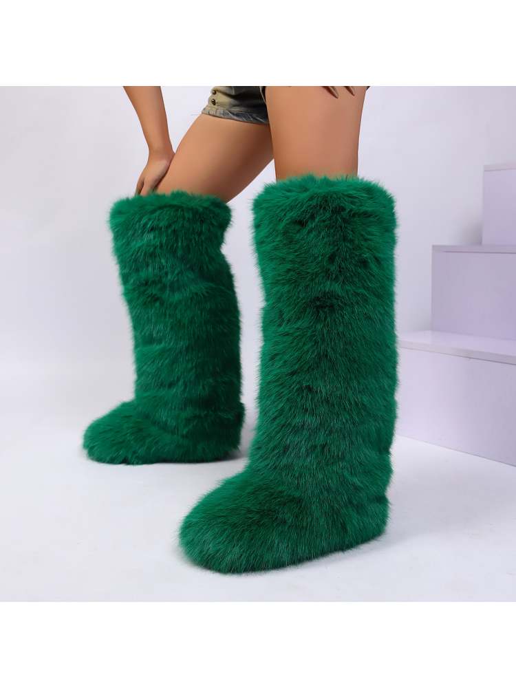 Fake Fur Plain Thigh-High Fluff Snow Boots